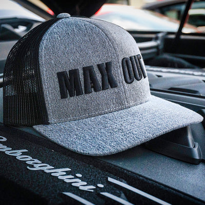 MAX OUT trucker hat Black on Heather Gray